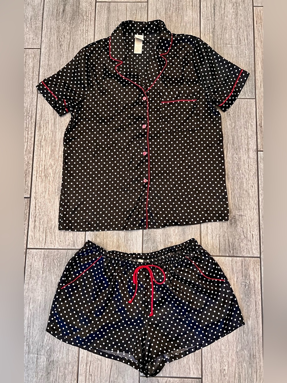 IN BLOOM by JONQUIL Black & White Polka Dot Satin Shorts Pajama Set Size S NWOT